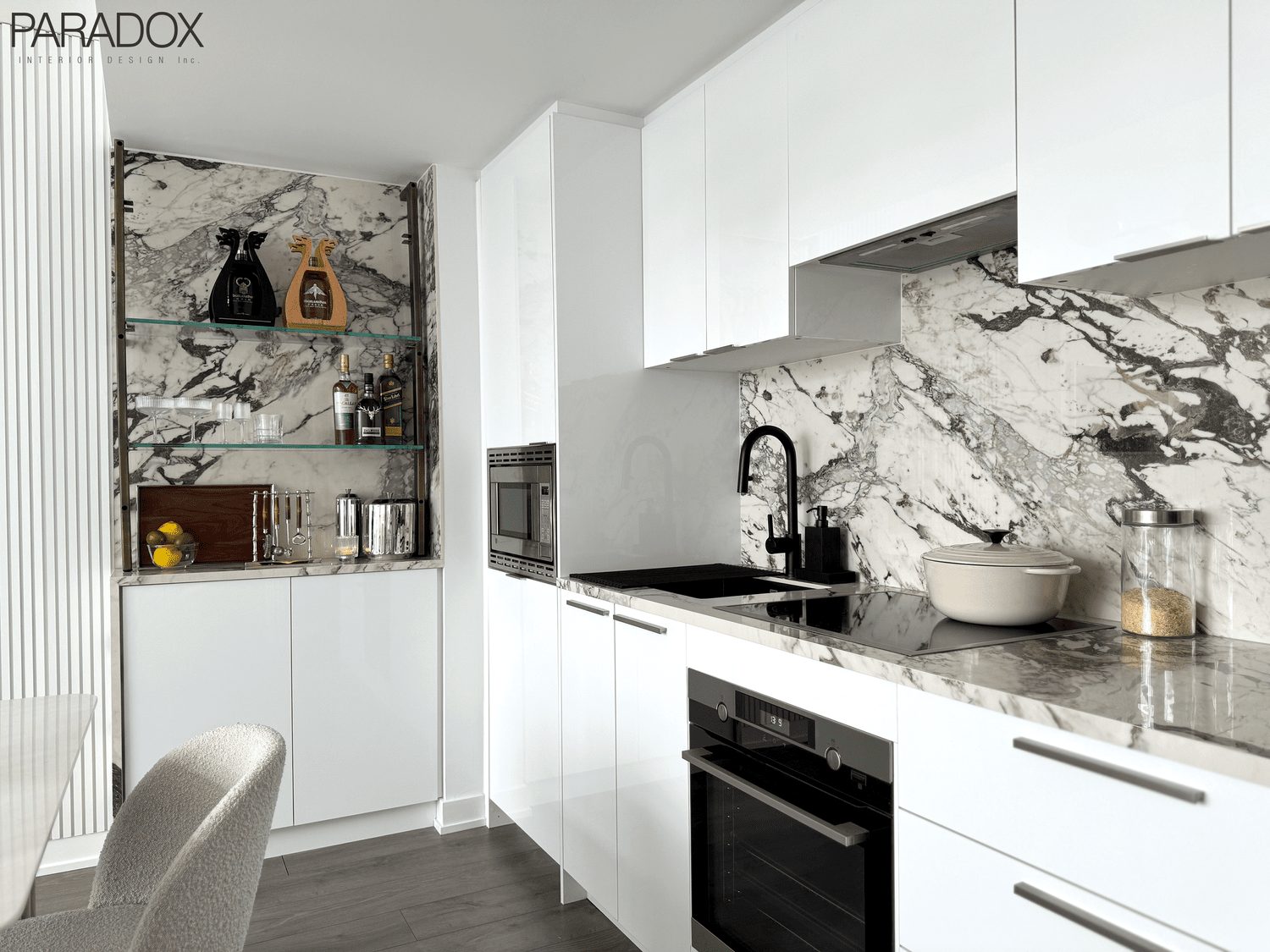 Calm downtown Toronto condo living space in light tones with layered textures, view 5
